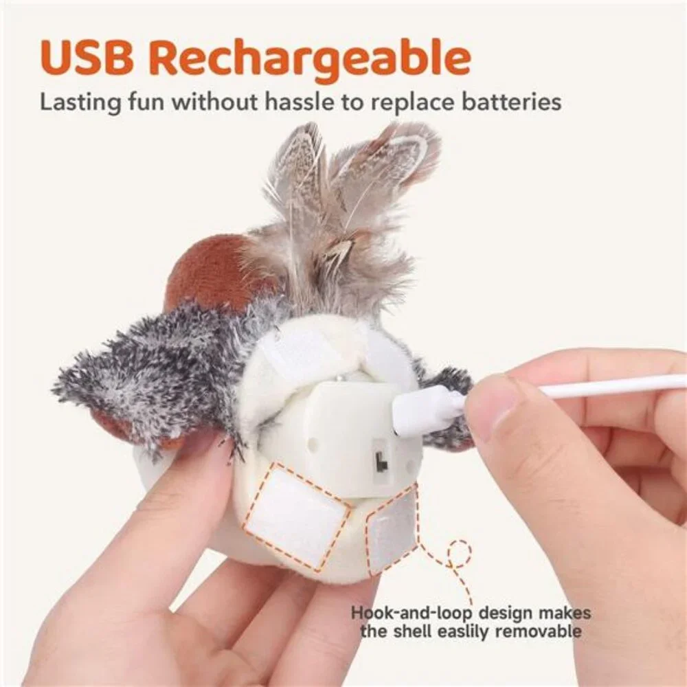 Cat Toys Rechargeable Flapping Bird Sparrow, Lifelike Chirp Tweet,